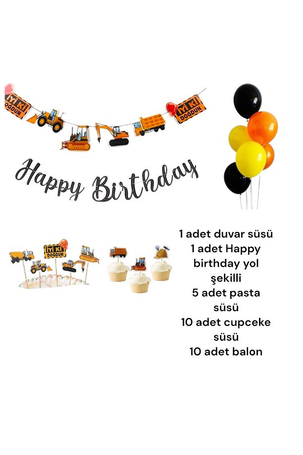 İnşaat Temalı Balonlu Parti Seti iş makinaları - 4