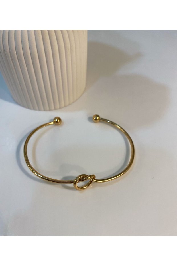 Gold Color Women's Non-Tarnishing Knot Detail Adjustable Clamp Bracelet