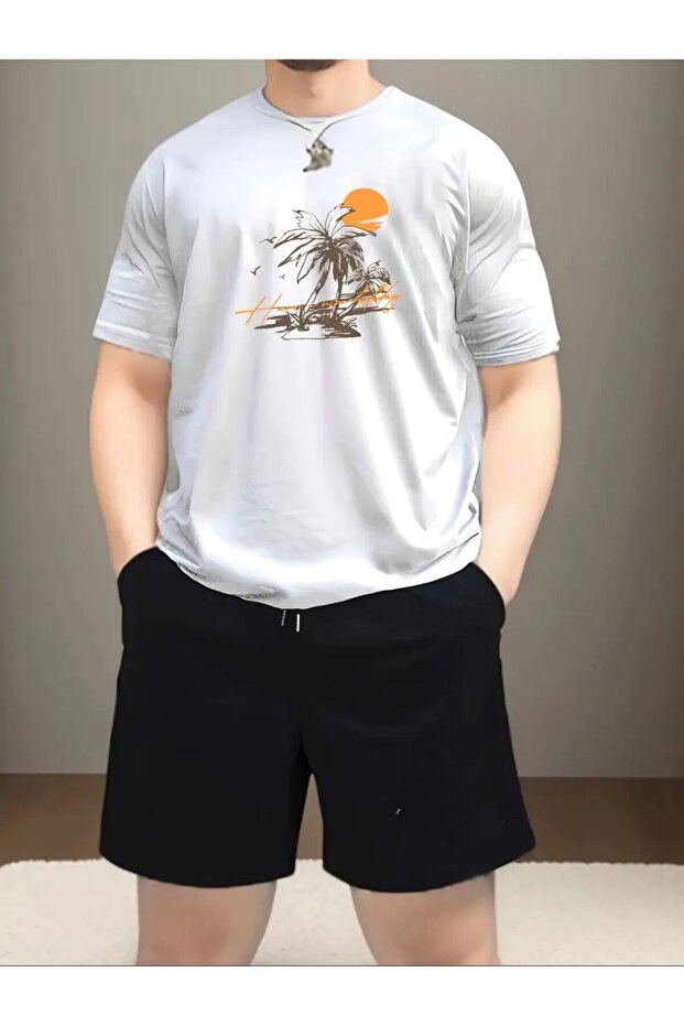 Men's Sun Palm Short T-Shirt - Comfortable Fit, Black and White Set