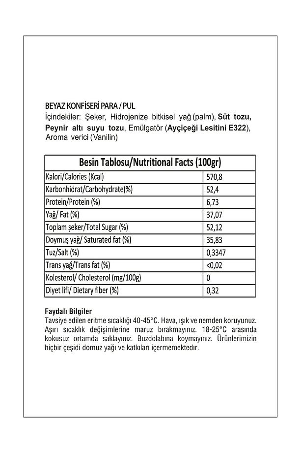 Beyaz Konfiseri Para Pul Çikolata 2.5 Kg - 2