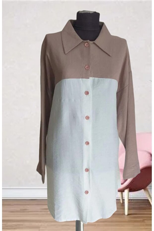 قميص كتان بأزرار مزدوجة اللون - 1