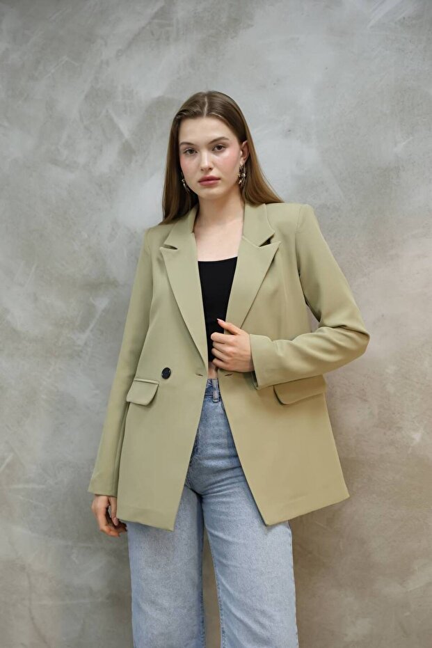 Kadın Tek Düğmeli Blazer Ceket - 3