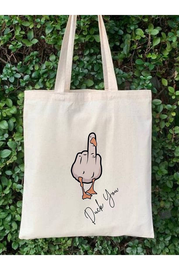 Duck You, Y2K Pinterest Retro Unisex Bez Çanta Tote Bag, Shopper Bag - 2