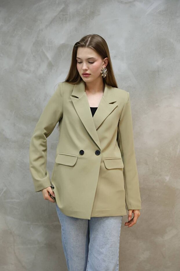 Kadın Tek Düğmeli Blazer Ceket - 5