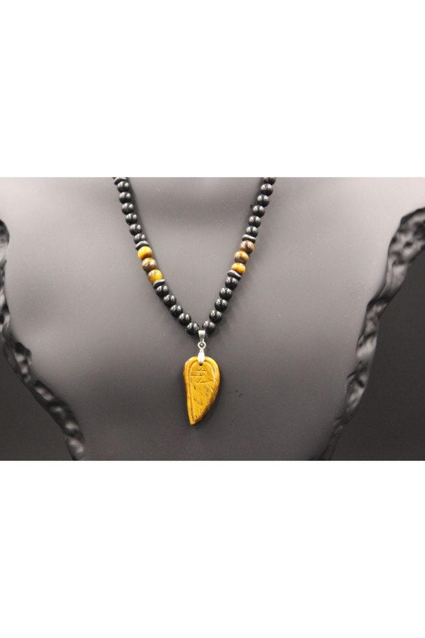 Free Spirit Wing Symbol Tiger Eye Men's Natural Stone Necklace