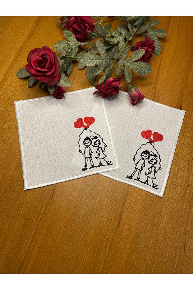 2 Valentine's Love Themed Cocktail Presentation Napkins