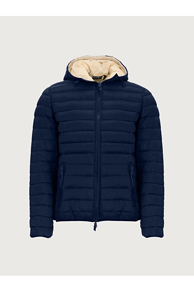 Hooded Plain Navy Blue Coat