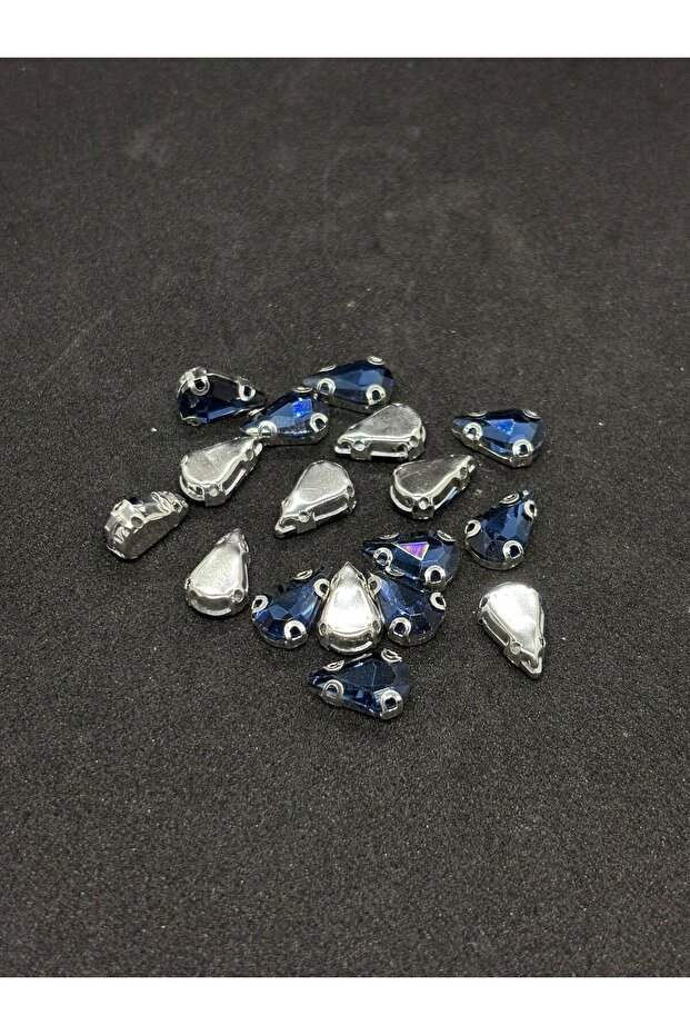 8X13 (1.3cm) Drop/Pear Case Planting Glass Stone Silver Case Dark Blue Stone 50 Pieces