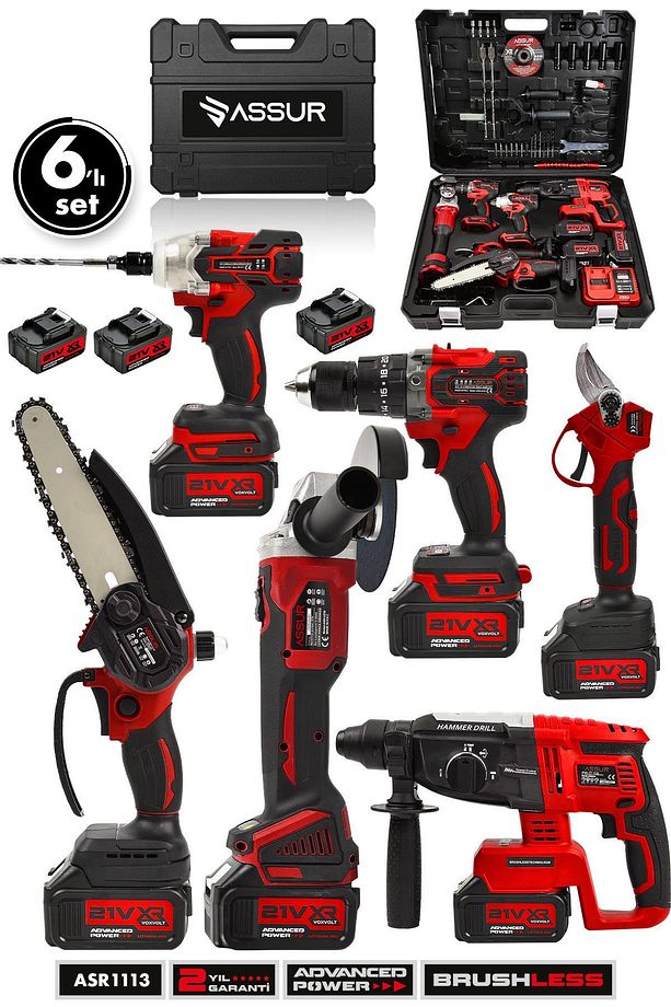 Profesyonel 21v Matkap Hilti Taşlama Somun Sıkma Makas Testere 6'lı Set - 1