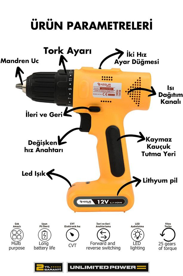 12v Type-c Usb Şarjlı Matkap Dahili Batarya Akülü Vidalama - 3