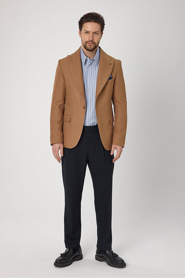 Classo Erkek Camel Slim Fit Sivri Yaka Kendinden Desenli Blazer Ceket - 7