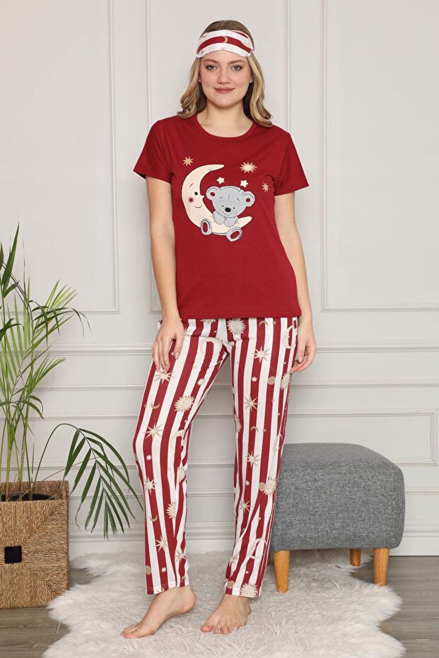 Women's Claret Red Short Sleeve Pajama Set 3e-2539