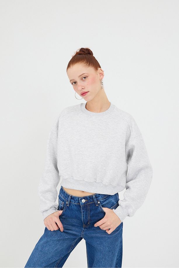 Şardonlu Bisiklet Yaka Basic Sweatshirt S3812-W1 - 1