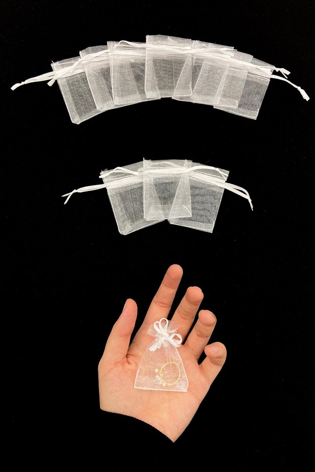 White Organza Transparent Tulle Pouch 100 Pieces Size 5X7Cm, Henna Cookie Nuts Gold Jewelry Promise Gift Bundle