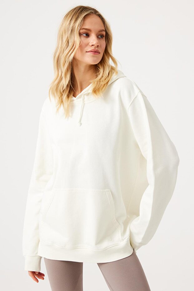 Lydney Unisex Kapüşonlu Sweatshirt Krem - 1