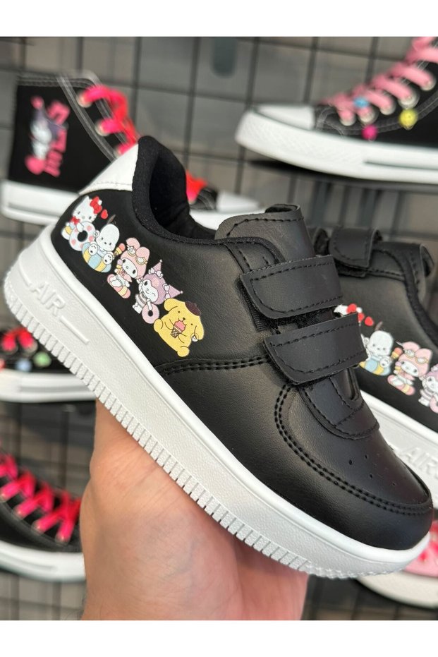 Kuromi and Friends Printed Black Velcro Children's Sports Shoes