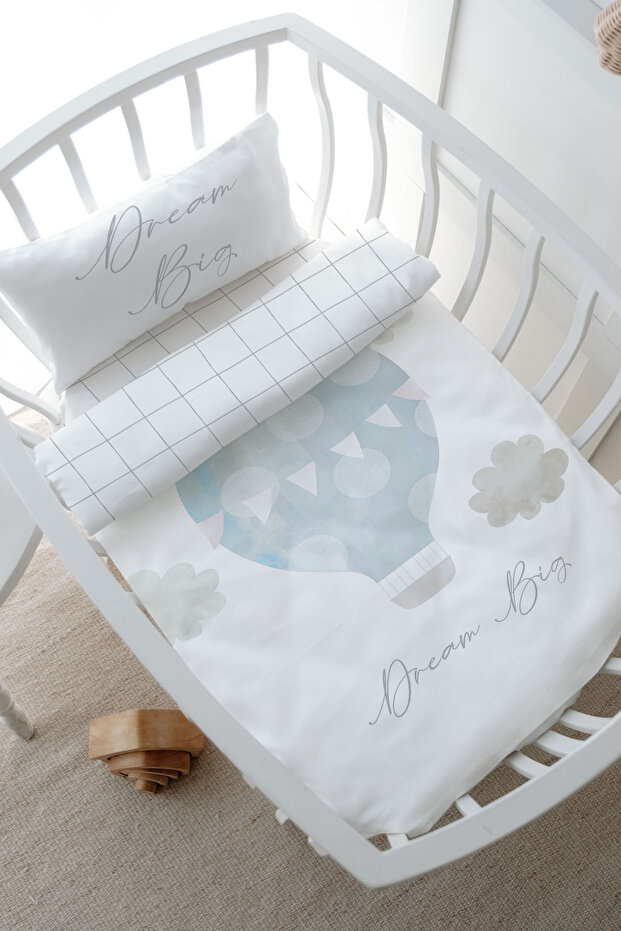 Park Bed Bedding Set (80X120) - Pure Baby Series - Cloudy Blue Air Balloon