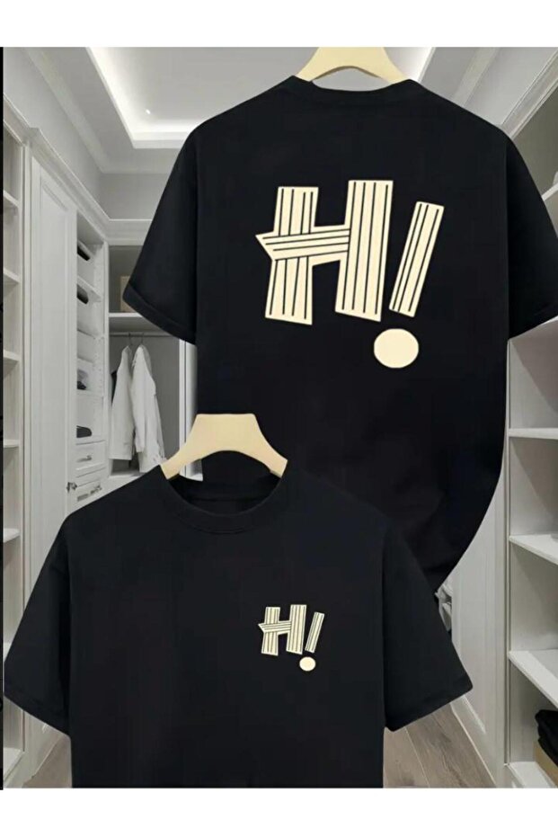 Hi Front Back Printed Cotton Round Neck Black T-Shirt