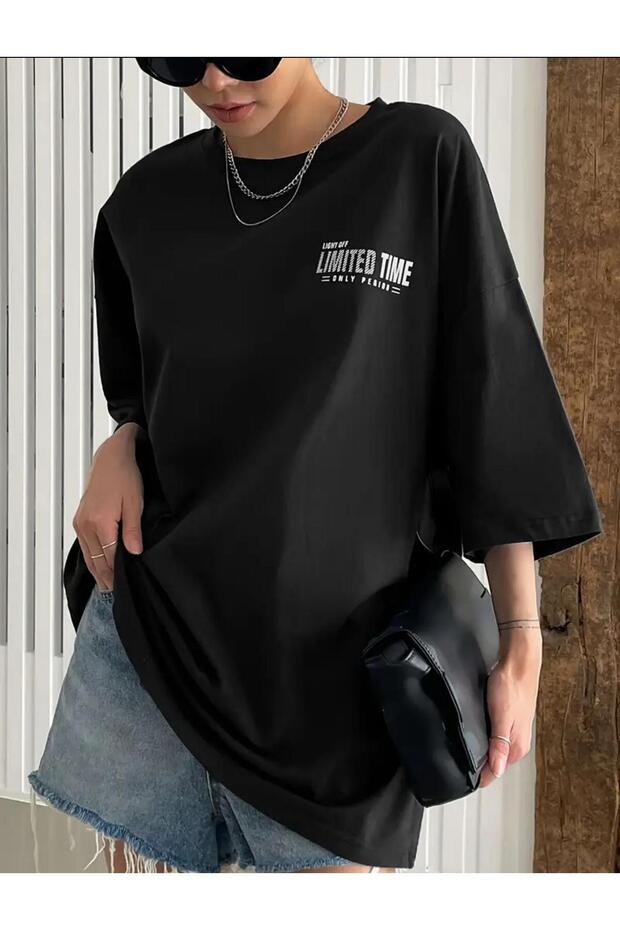 Limited Time Front Back Printed Cotton Combed Round Neck Black T-Shirt