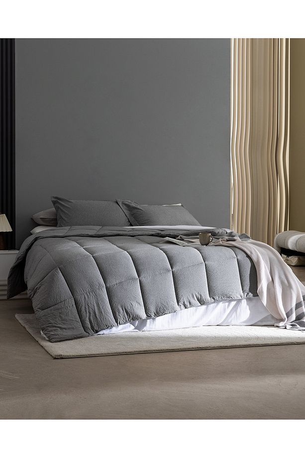 Meleni Çift Kişilik Comforter Set - Gri - 1