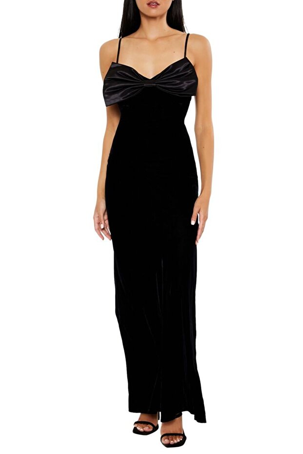 Kadife Kurdeleli Maxi Elbise - 2