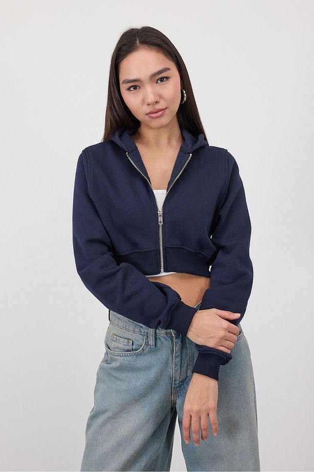 Şardonlu Kapüşonlu Crop Sweatshirt H1526-İ9 - 3