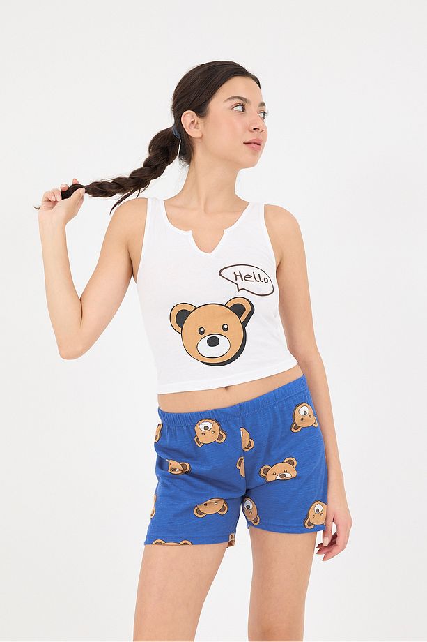 Ayıcık Baskılı Şortlu Pijama Takımı Ş088-T8 - 5
