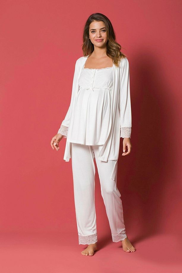 Monamise 18203 Hamile Lohusa Sabahlıklı Pijama Takımı-ekru - 2