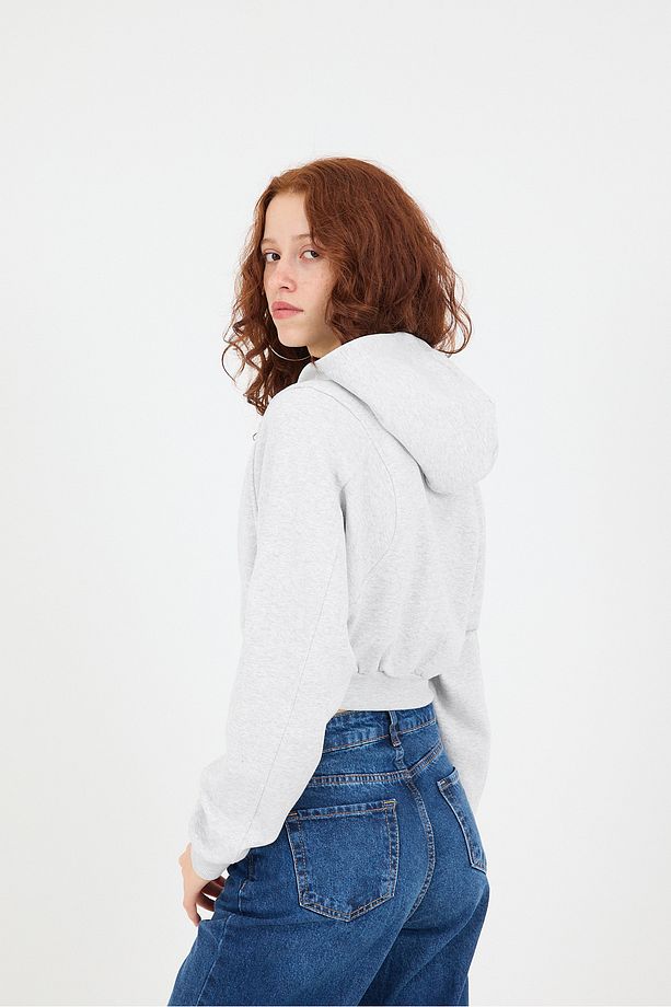Şardonlu Kapüşonlu Crop Sweatshirt H1526-İ9 - 5