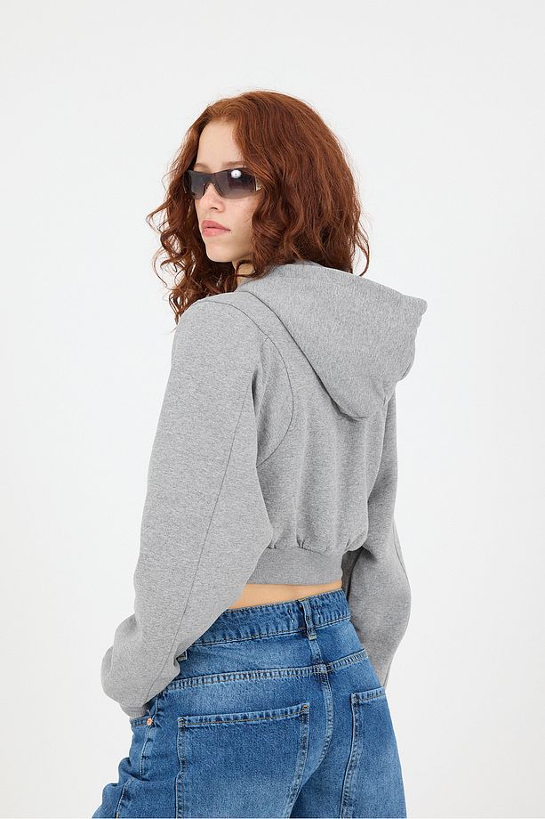 Şardonlu Kapüşonlu Crop Sweatshirt H1526-İ9 - 5