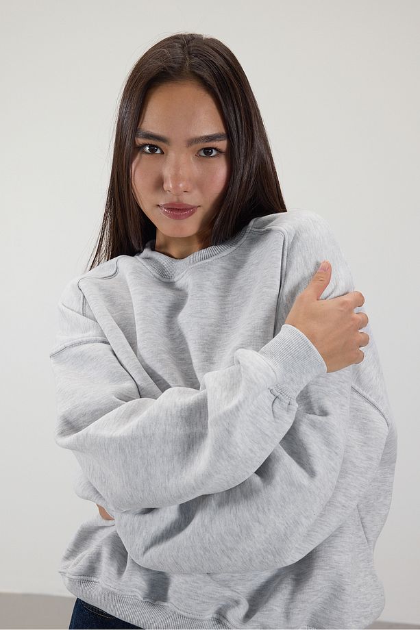 Bisiklet Yaka Şardonlu Basic Sweatshirt S3408-k11 - 2