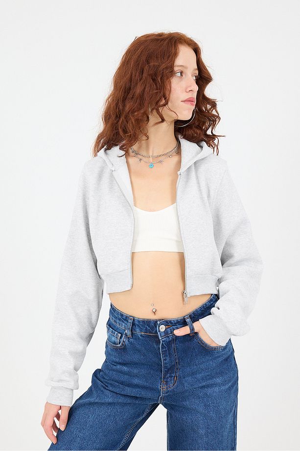 Şardonlu Kapüşonlu Crop Sweatshirt H1526-İ9 - 4