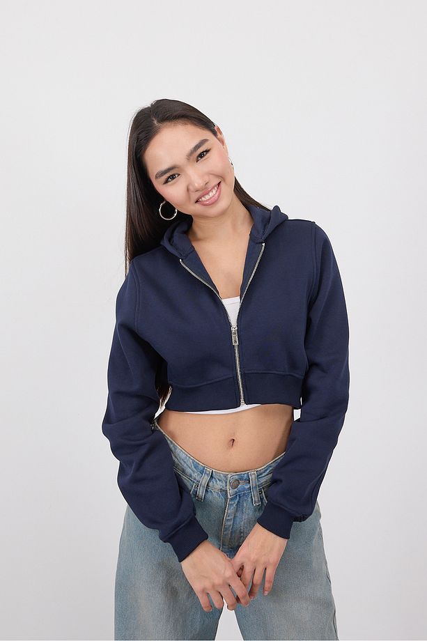Şardonlu Kapüşonlu Crop Sweatshirt H1526-İ9 - 2