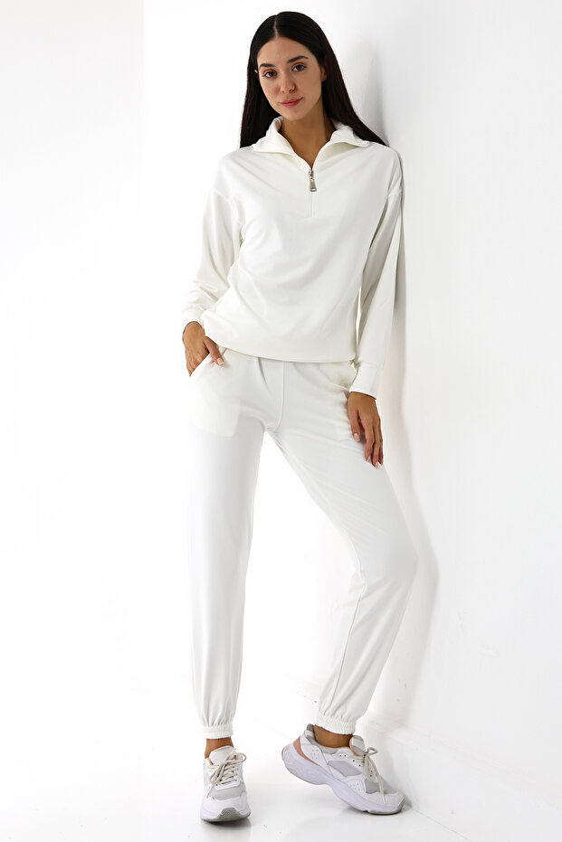 Kadın Fermuar Yaka Basic Eşofman Takımı - 2