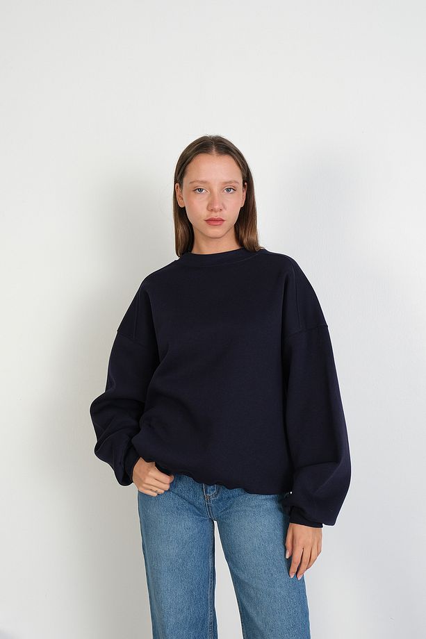 Bisiklet Yaka Şardonlu Basic Sweatshirt S3408-k11 - 1