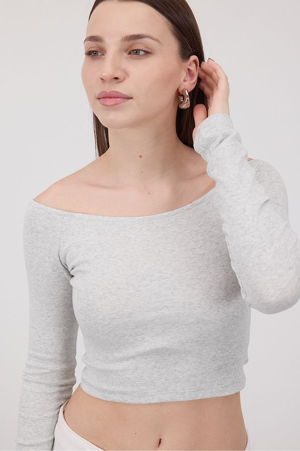 Kayık Yaka Uzun Kollu Crop Bluz B1593-s8 - 2