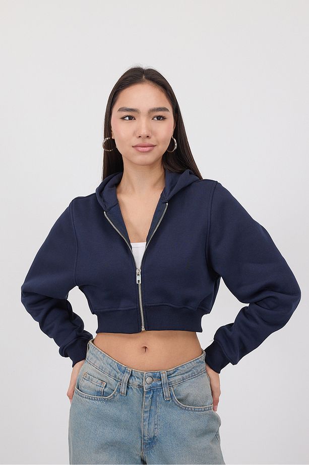Şardonlu Kapüşonlu Crop Sweatshirt H1526-İ9 - 4