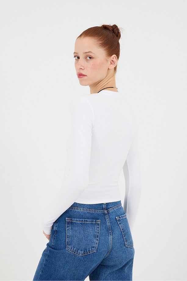 Bisiklet Yaka Yanları Büzgülü Basic Bluz B4164-U13 - 4
