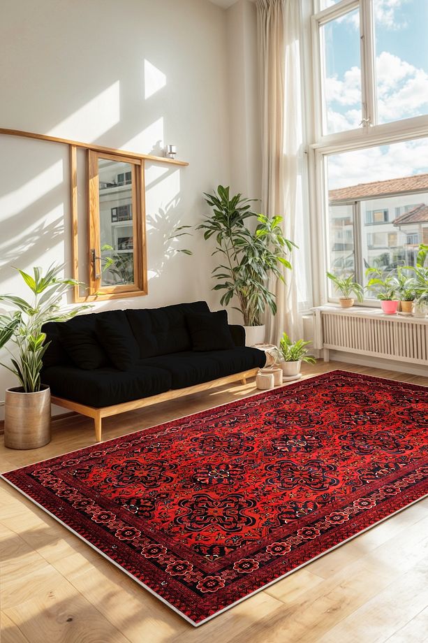 Makinede Yıkanabilir Kaymaz Taban Leke Tutmaz Figürlü Kırmızı Mutfak Halısı Salon Halısı Ve Yolluk - 1