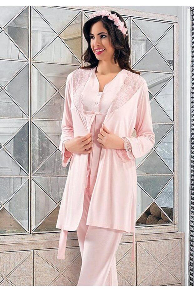 2190 Women's Maternity Pajama Set with Dressing Gown-Powder