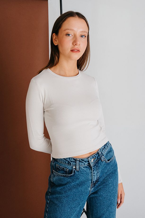Bisiklet Yaka Basic Crop Bluz B15385-w8 - 6