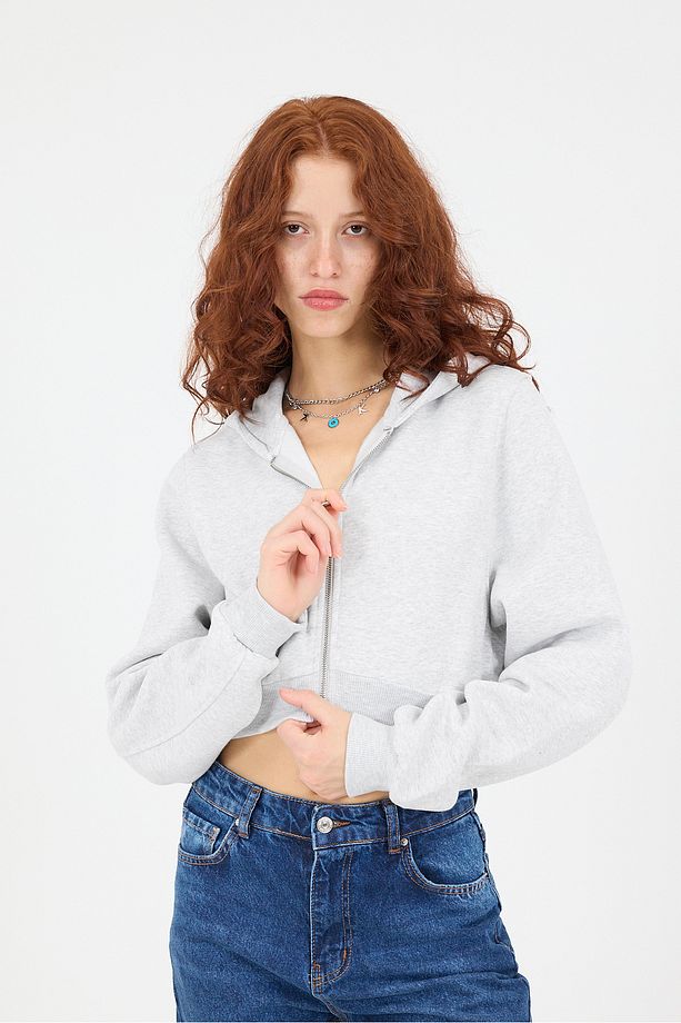 Şardonlu Kapüşonlu Crop Sweatshirt H1526-İ9 - 1