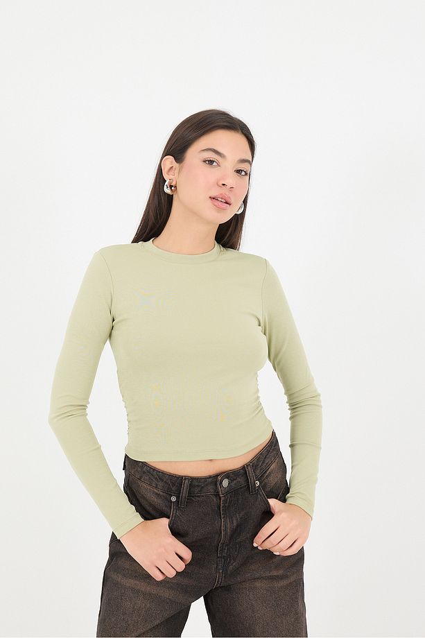 Bisiklet Yaka Yanları Büzgülü Basic Bluz B4164-U13 - 3