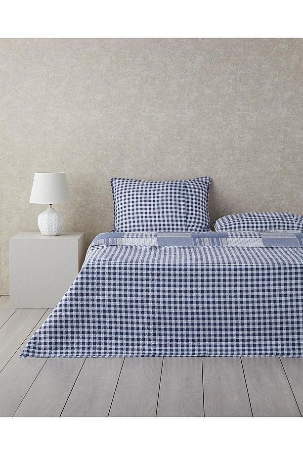 Patch Frame Çok Amaçlı Tek Kişilik Yatak Örtüsü Takımı 160x220 cm Mavi - 2