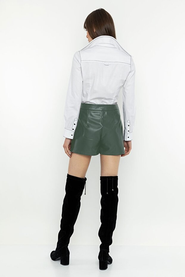 Deri Görünümlü Şort Etek - 3