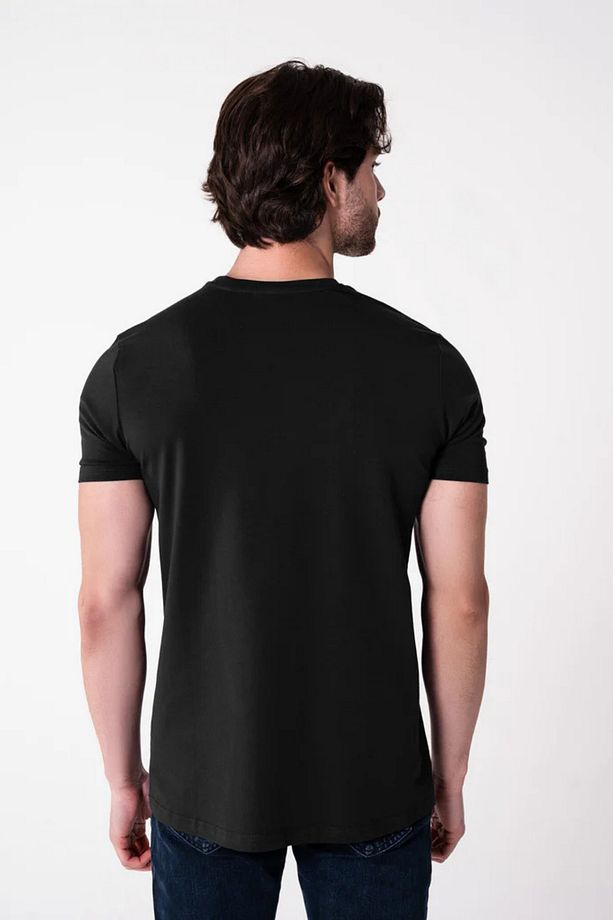 Kısa Kollu Basic Pamuklu Slim Fit Bisiklet Yaka Tişört - Siyah - 4