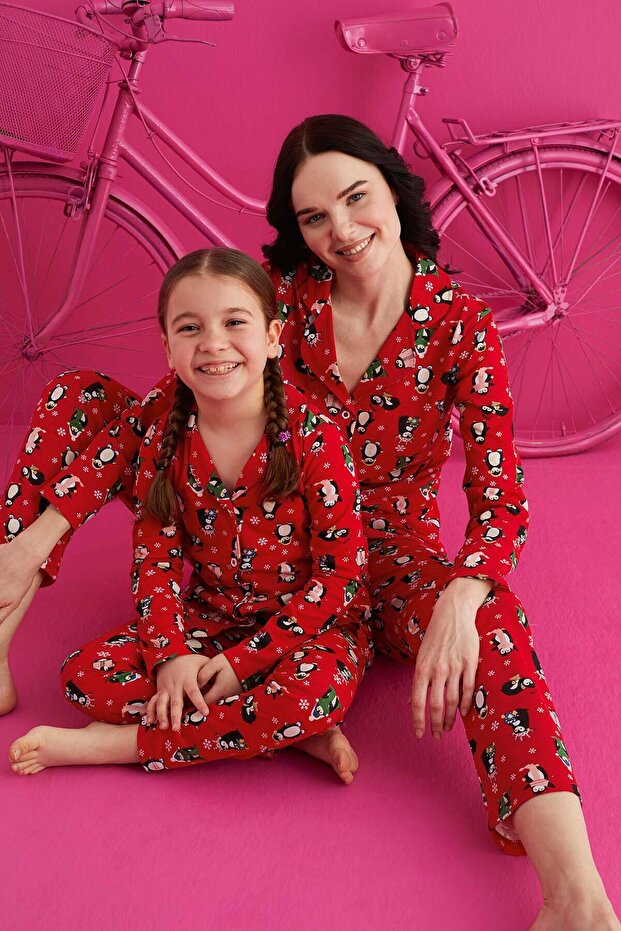 PAMUKLU DÜĞMELİ PİJAMA TAKIM - 1