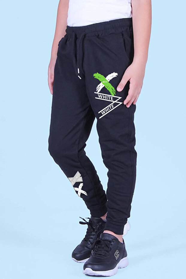 نص أسود مطبوع الاتجاه Sweatpants الرجال