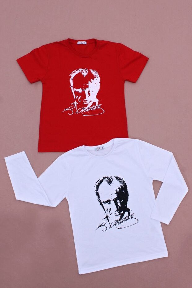 Pack of 2 Atatürk-signature Different Patterned Boys' and Girls' T-shirts