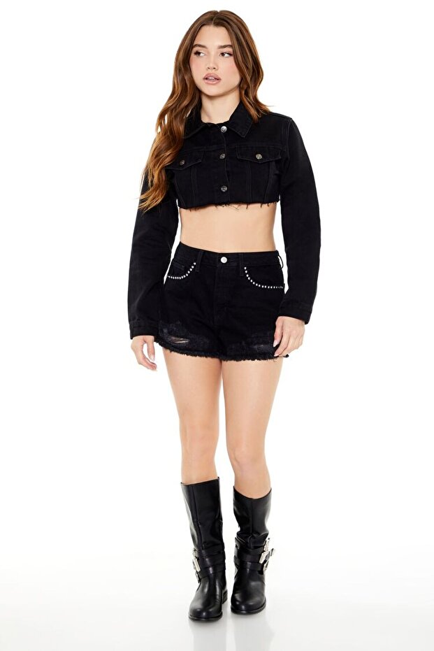 Denim Trucker Crop Ceket - 2